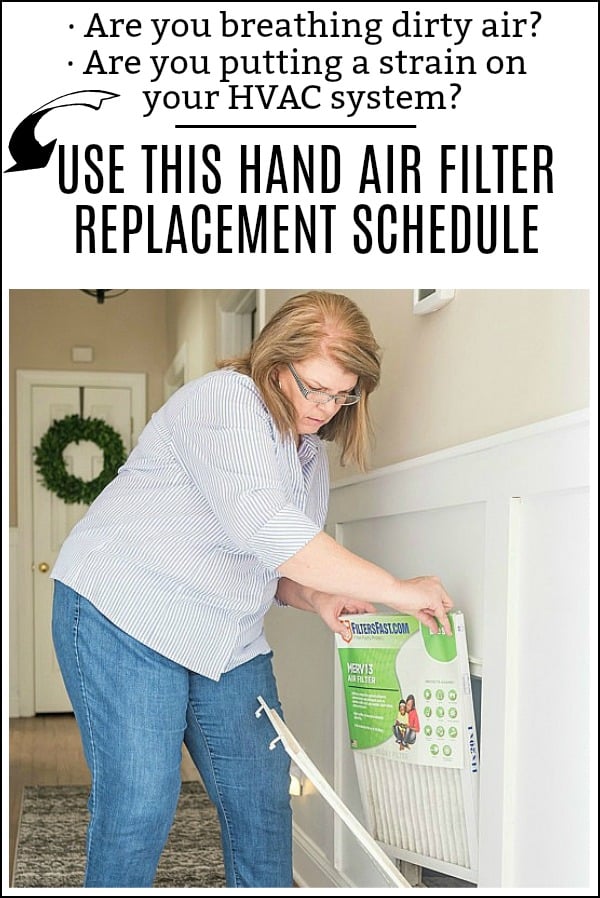 Handy schedule for when to replace the air filters in your home. #ad #filtersfast #homemaitenancechecklist #homemaintenance #checklist #tips #home #household