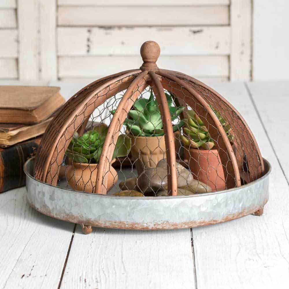 Melanie Galvanized Round Tray with Wire and Wood Cloche #homedecorideas #decorideas #accessories