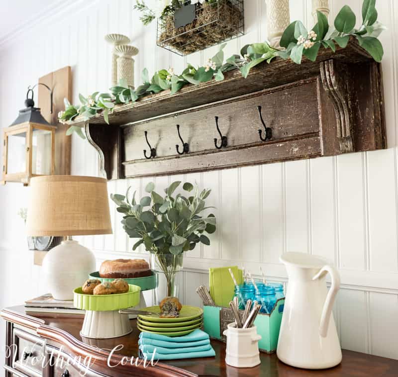 Dessert bar idea using a large and small pedestal from the #TrishaYearwood Collection at #TractorSupply #springdecor #springdecoratingideas #centerpieceideas #aqua #limegreen #HomeDecor #SouthernStyle #dessert #cake #dessertbar #hospitality