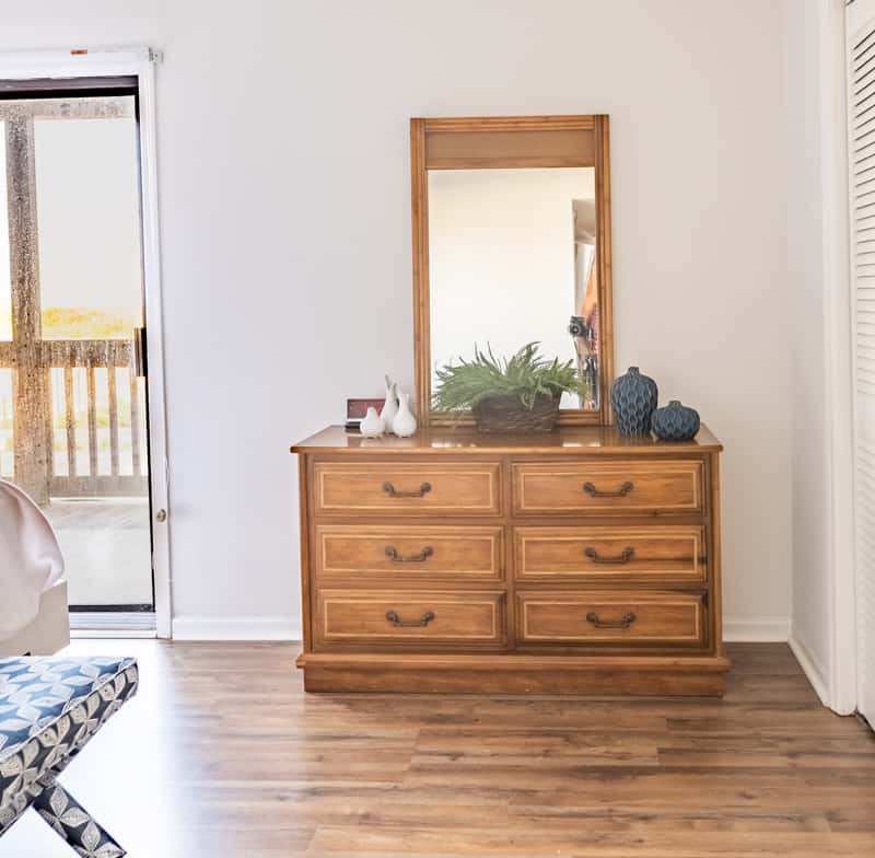 Bamboo dresser and mirror BEFORE makeover.