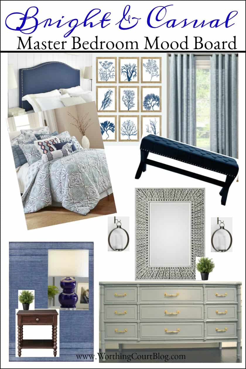 My Master Bedroom Now And The Makeover Plan. Blue and white master bedroom makeover plan. #blueandwhitebedroom #masterbedrromideas #masterbedroomdesign #coastaldecoratingideas #blueandwhitedecor #masterbedroommakover #bedroomdecortingideas #coastalbedroom #coastaldesign #coastalhome #coastalstyle