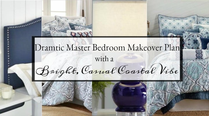 My Master Bedroom Now And The Makeover Plan. Turn a dated and drab master bedroom into a bright and cheerful space with a coastal vibe. #blueandwhitebedroom #masterbedrromideas #masterbedroomdesign #coastaldecoratingideas #blueandwhitedecor #masterbedroommakover #bedroomdecortingideas #coastalbedroom #coastaldesign #coastalhome #coastalstyle