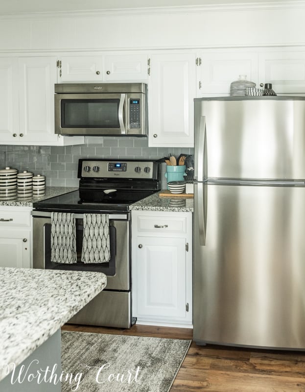 Stainless steel appliances in the kitchen.