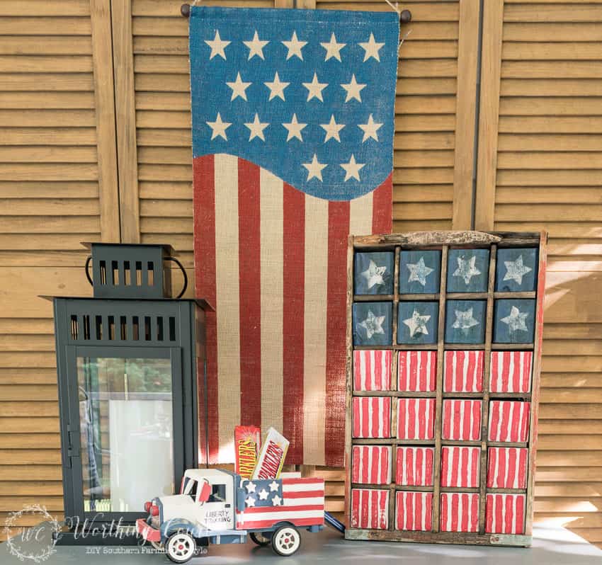 Patriotic vignette for July 4th. #july4thdecorations #patrioticdecorations #redwhiteandblue #july4thideas