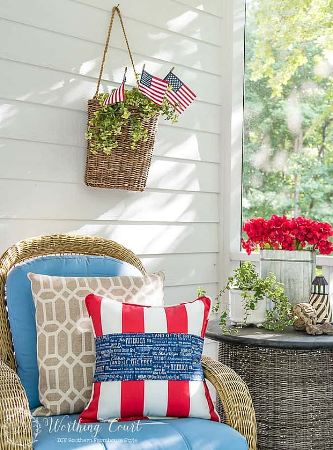 Patriotic red, white and blue pillows for July 4th. #july4thdecorations #patrioticdecorations #redwhiteandblue #july4thideas 