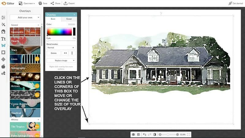 Editing the photo of the house.
