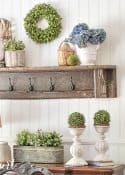 Farmhouse-Dining-Room-Makeover-with-planked-wall-diy-hanging-lanterns-vintage-shelf-with-white-accessories