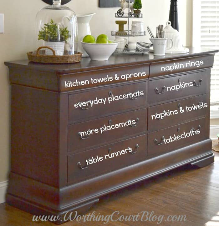 Repurpose and old dresser into a sideboard. Great for storing all those kitchen and dining essentials that you want to keep close at hand. #upcyclingideas #repurposedfurniture #repurpose #upcycledfurniture #upcycledideas