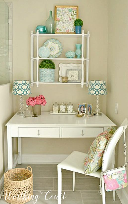 An old desk upcycled with paint and repurposed into a dressing table. #upcyclingideas #repurposedfurniture #repurpose #upcycledfurniture #upcycledideas