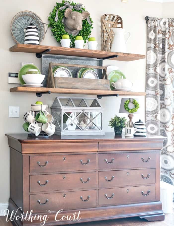 Here's a great upcycling idea - turn an old dresser into a sideboard. The drawers are perfect for storing all of those kitchen and dining essentials that want to keep close at hand. #upcyclingideas #repurposedfurniture #repurpose #upcycledfurniture #upcycledideas