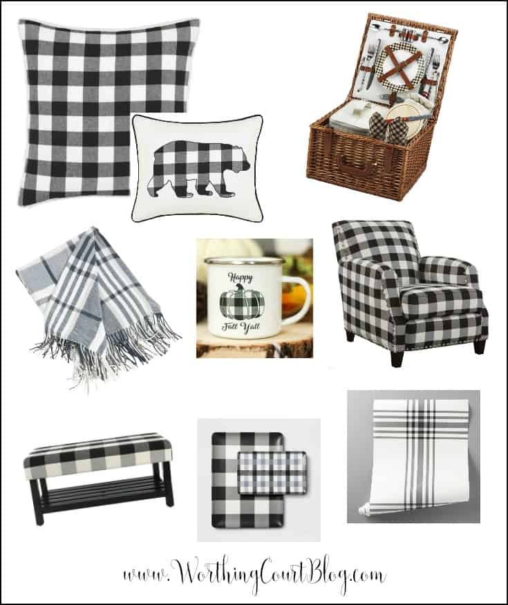 Black and white plaid home decor.