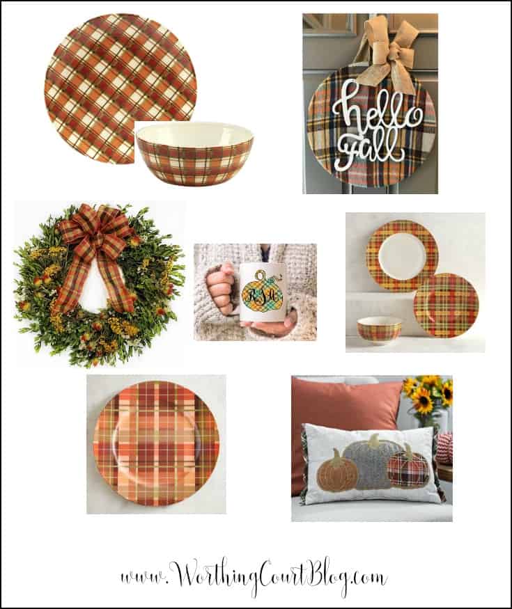 Traditional fall colors plaid home decor.