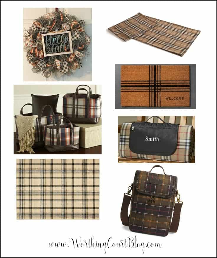 Tan and black plaid home decor.