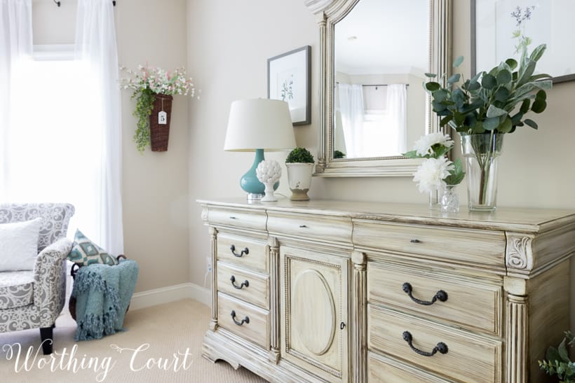 white shabby chic traditional dresser with gray wash paint