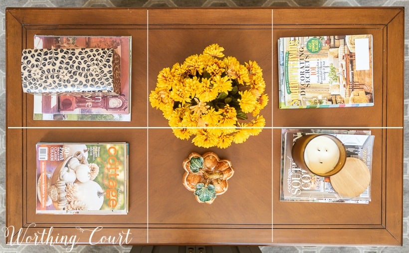 coffee table decorated for fall