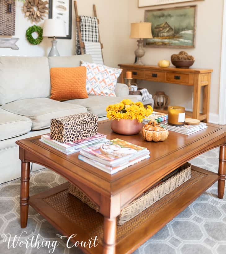 coffee table with fall decor