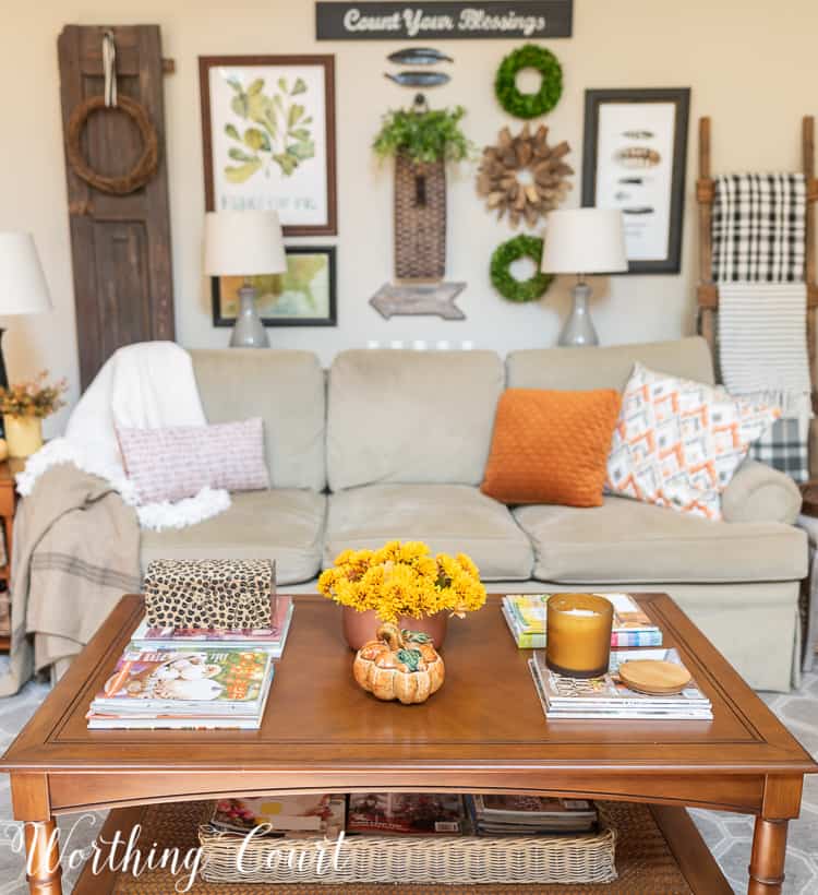 coffee table with fall decorations