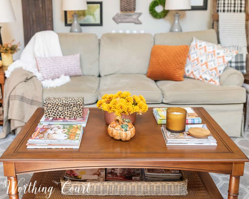 coffee table with fall decorations