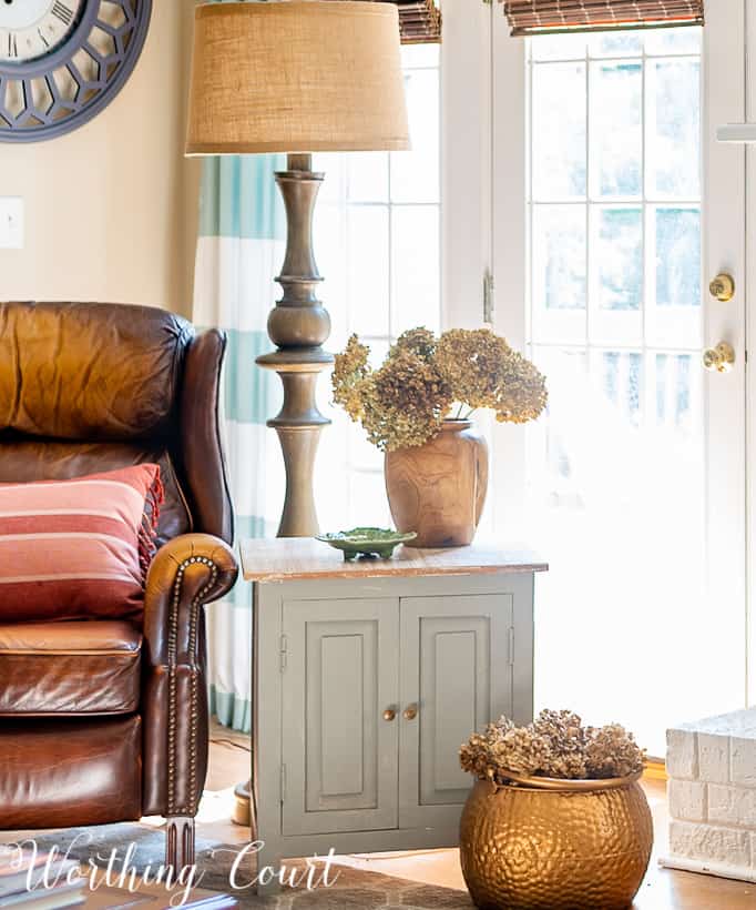 family room decorated for fall