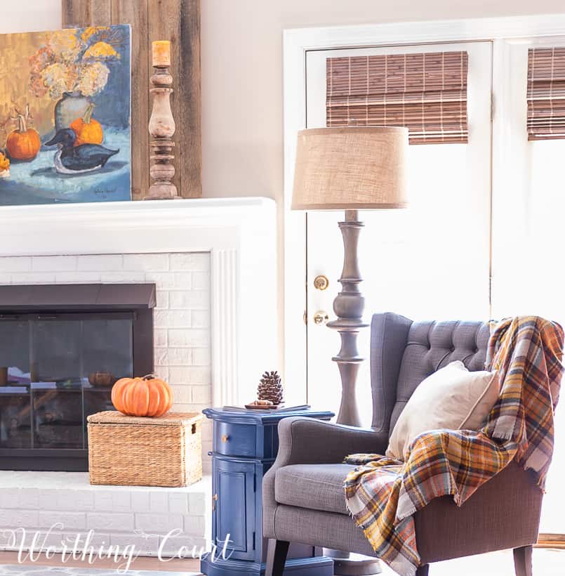 family room decorated for fall