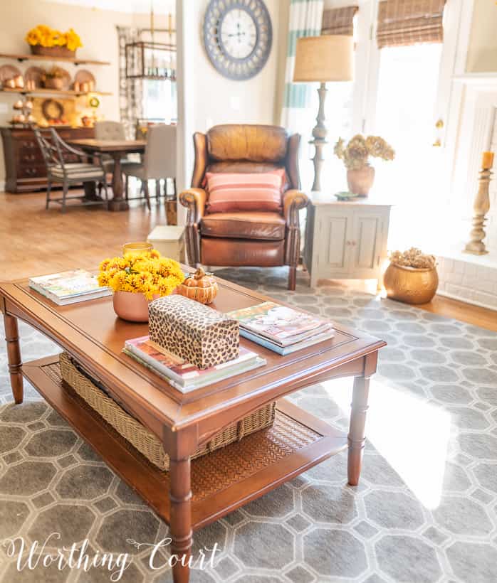 family room with fall decorations