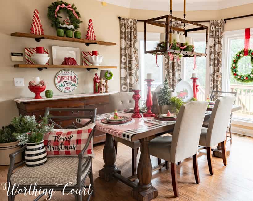 Festive Christmas tablescape in the dining room.