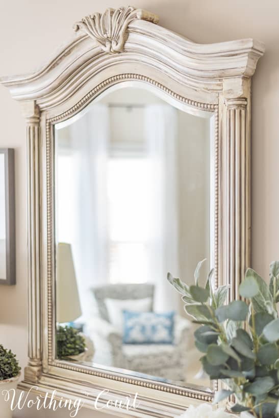 mirror frame painted white with gray glaze