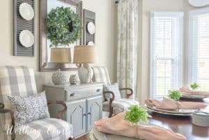 gray dining room chest and arm chairs
