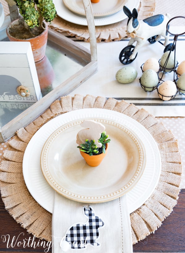 Easter place setting using all neutral colors.