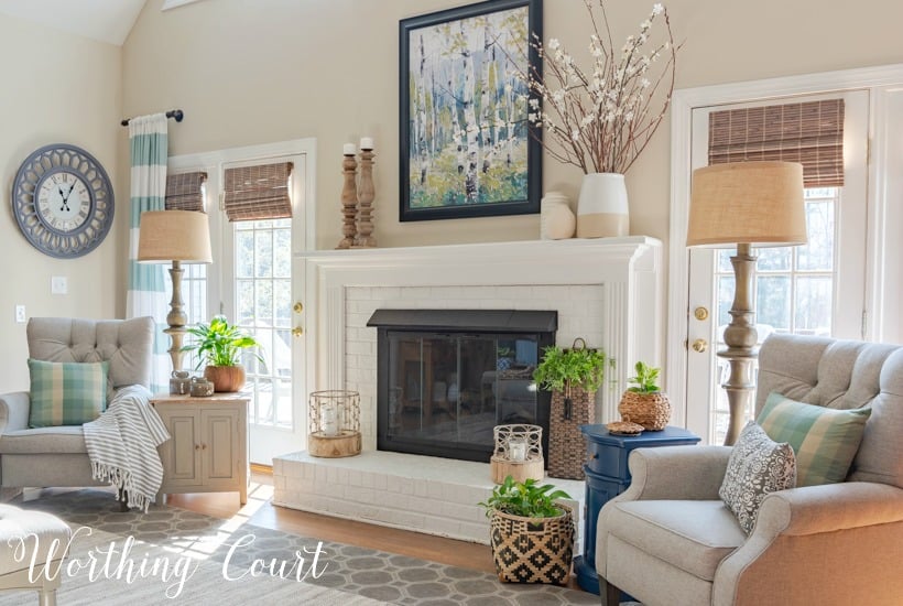 living room decorated with neutral modern farmhouse decor