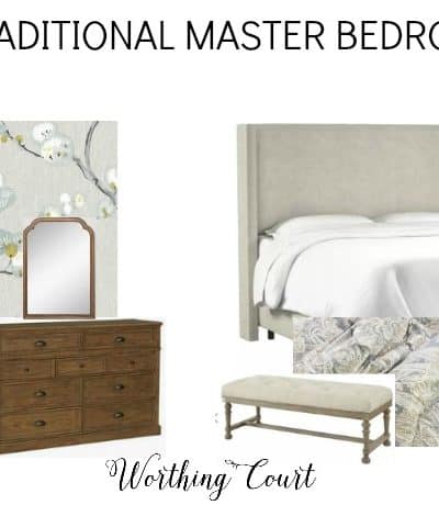 design board for a master bedroom makeover