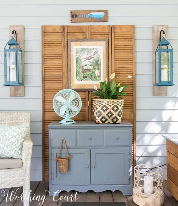 gray chest on a screened in porch