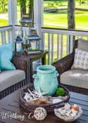 blue and silver coastal look accessories on outdoor tables
