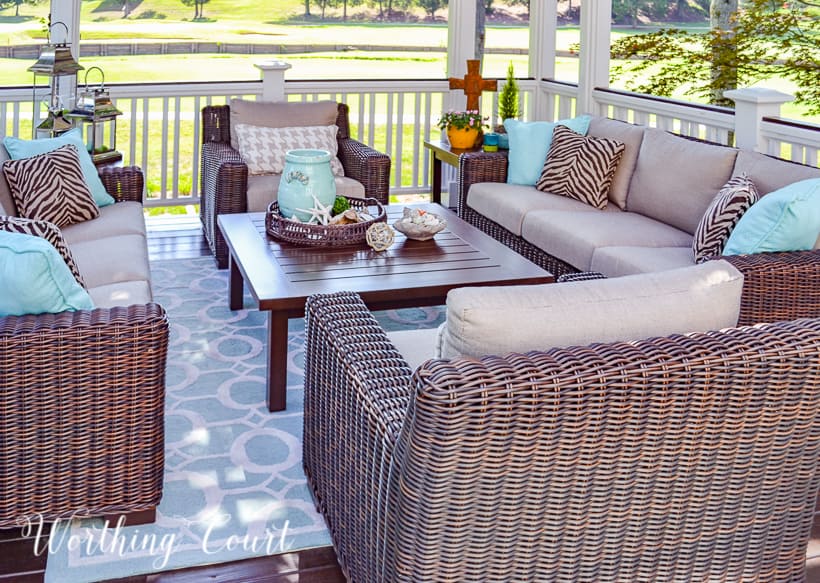 beige and brown furniture on a deck