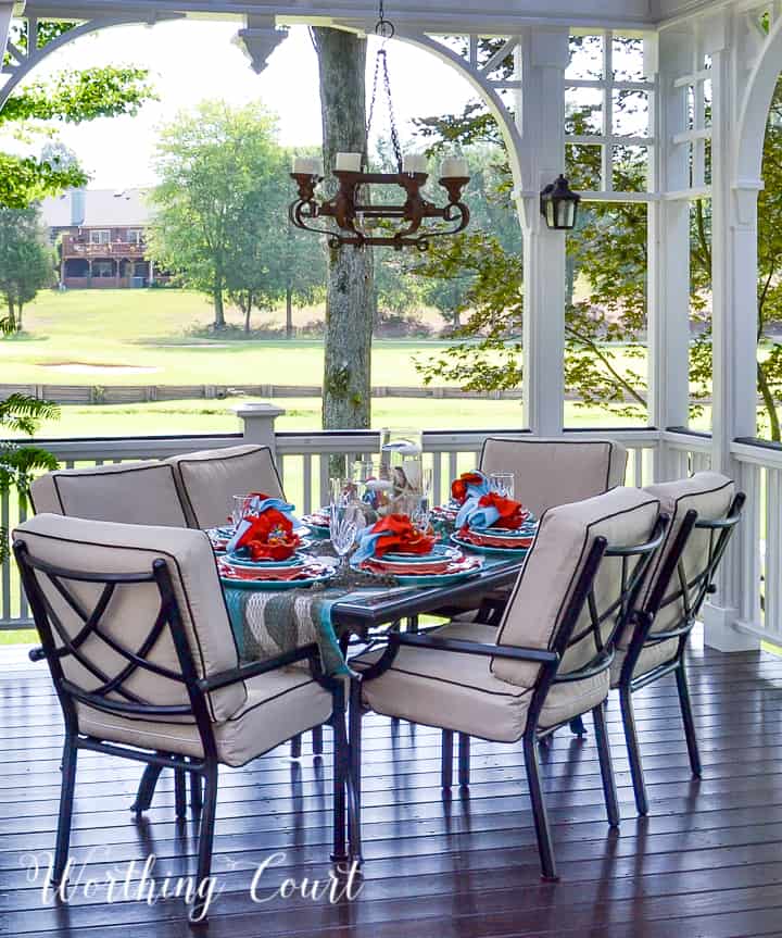 table and chairs on a deck