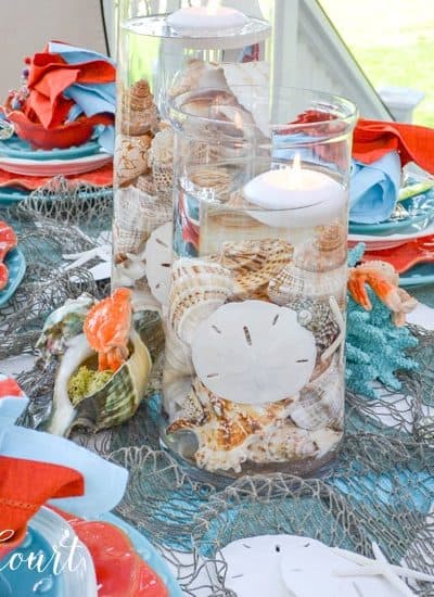 blue and turquoise outdoor tablescape