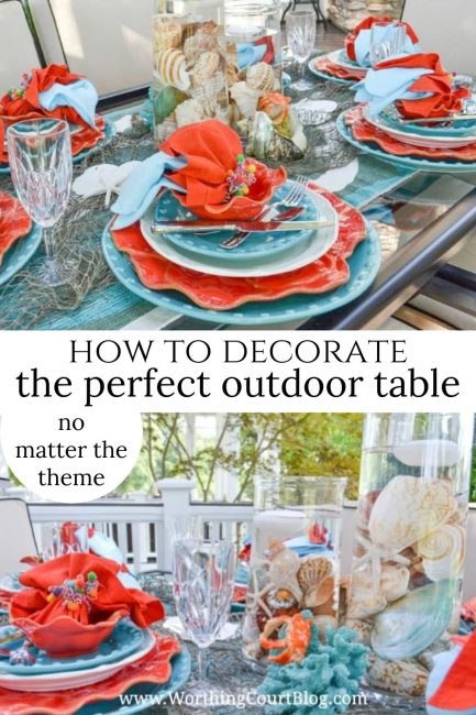 pinterest graphic for outdoor table decorating ideas