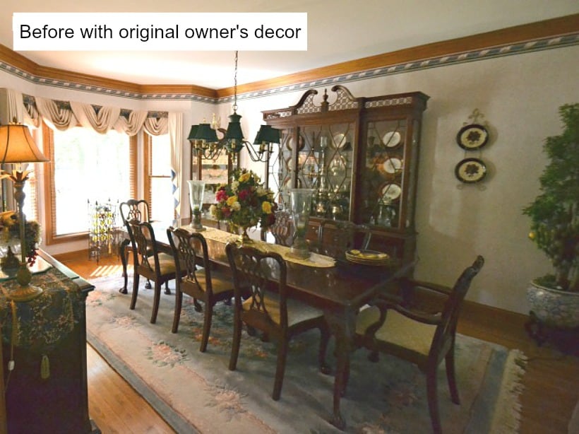 dining room with dated dark furniture