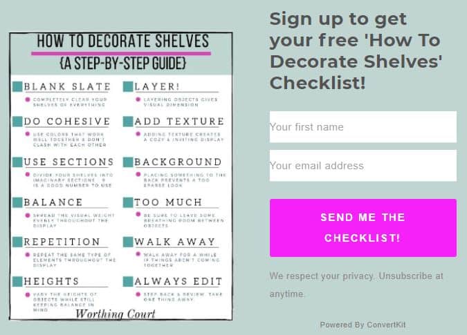 How to decorate shelves checklist.