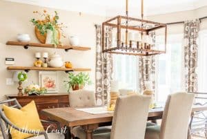 fall shelf decor using a muted color palette