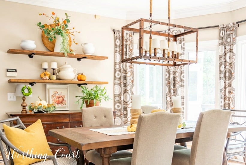 Fall Shelf Decor In My Breakfast Room + An Easy Centerpiece