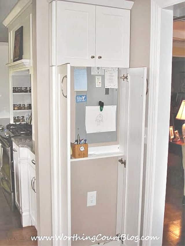 A cool kitchen idea for creating a command center in a tight spot.