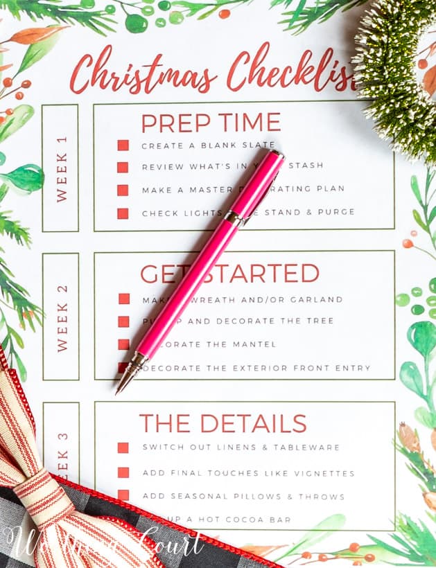 The Christmas Checklist with a pink pen on the graphic.