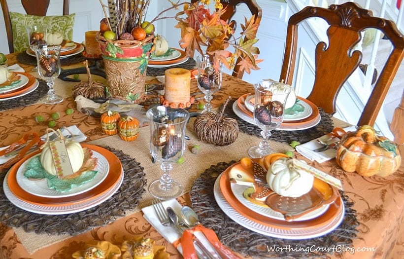 Thanksgiving table set with traditional fall colors