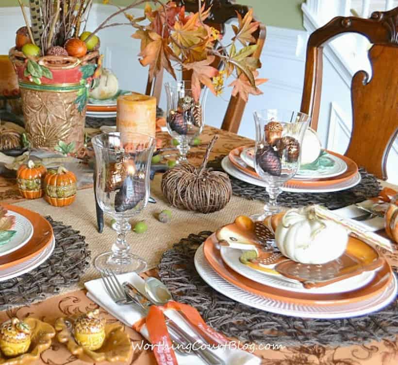 Thanksgiving table set with traditional fall elements