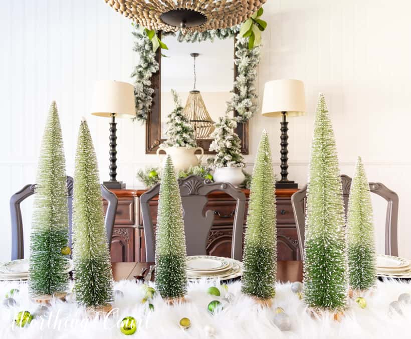 Bottlebrush trees on the table as a centerpiece.