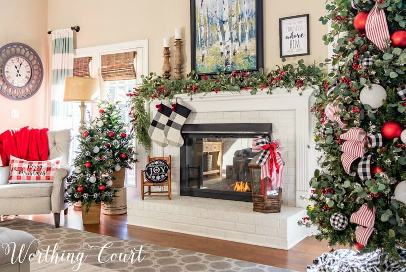 My Eucalyptus And Buffalo Check Christmas Trees And Mantel