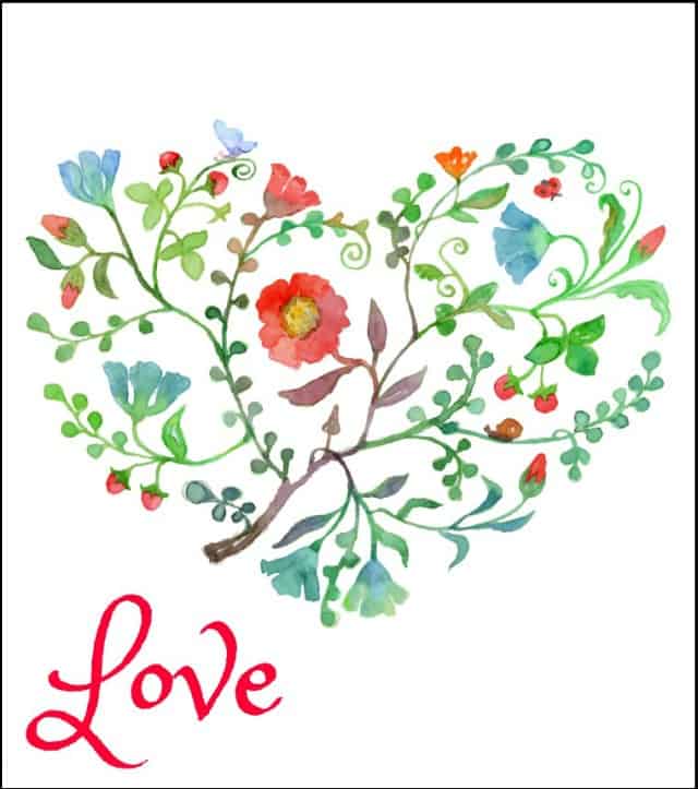 Free floral heart printable for Valentine's Day.