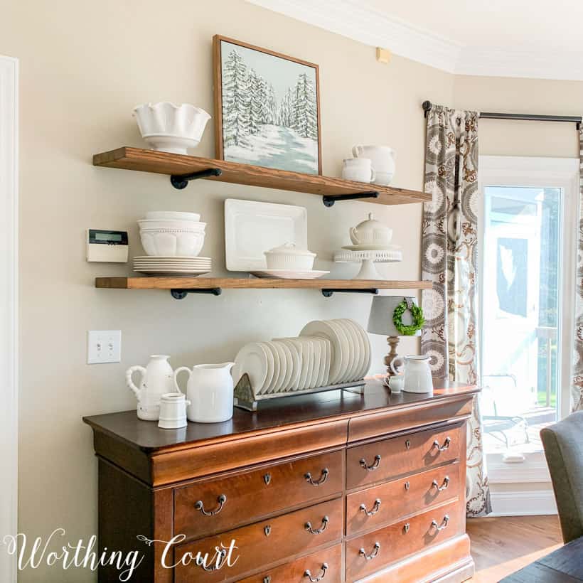 open shelves decorated with white accessories