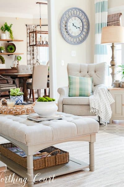 family room decorated with neutral decor